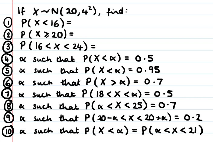 10 questions that can be solved using the normal distribution functions on a calculator