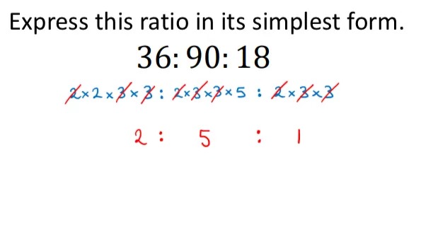 Express this ratio in its simplest form.
36: 90:18